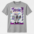 Heather grey T-shirt with purple DRANKS graffiti-style graphic